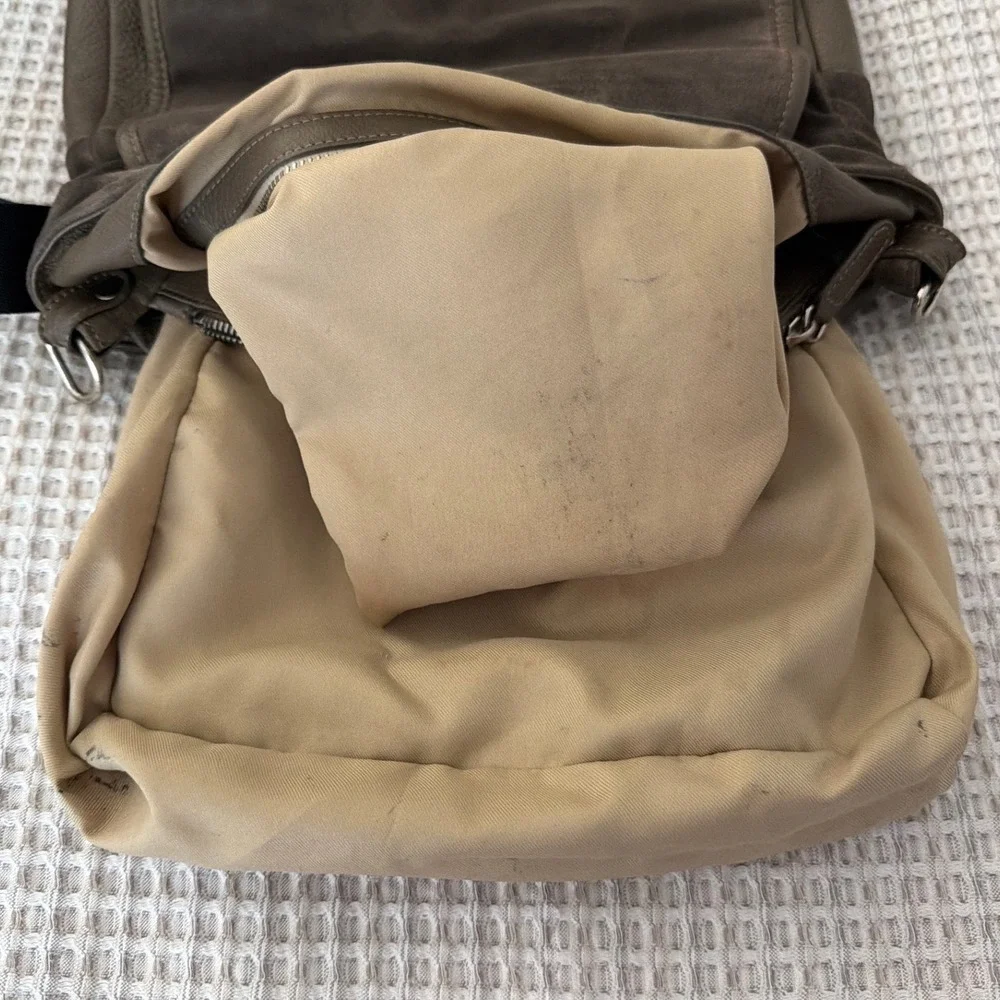 Fabiana Filippi Taupe Brown Pebbled Leather‎ Grey Wool Flap Crossbody Bag Italy